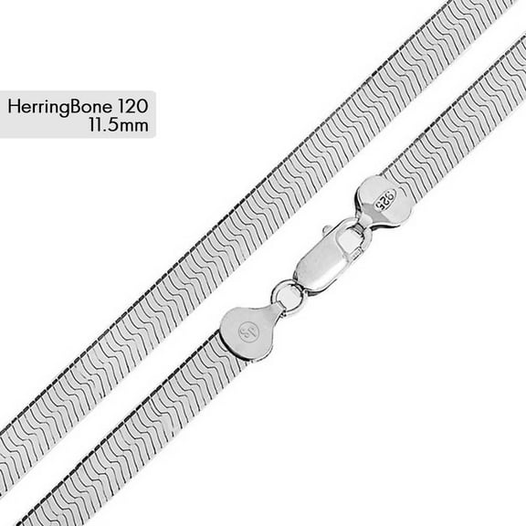 Sterling Silver 925 Herringbone 120 Chain 11mm High Polished Made in Italy 18" Jewelry Female Unisex