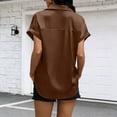 thumbnail image 2 of POIUYTR Women Summer Satin Silk Shirts Business Ruffle Collared Short Sleeve Button Blouses Work Office Casual Solid Color Tops, 2 of 6