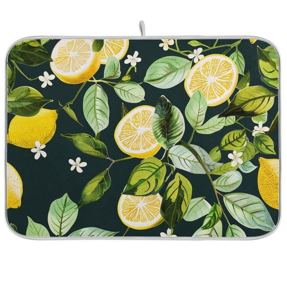 Lemon and Leaves Floral Dish Drying Mats Kitchen Mat Microfiber Counter Absorbent Dish Pad Drainer Rack 16"x18"