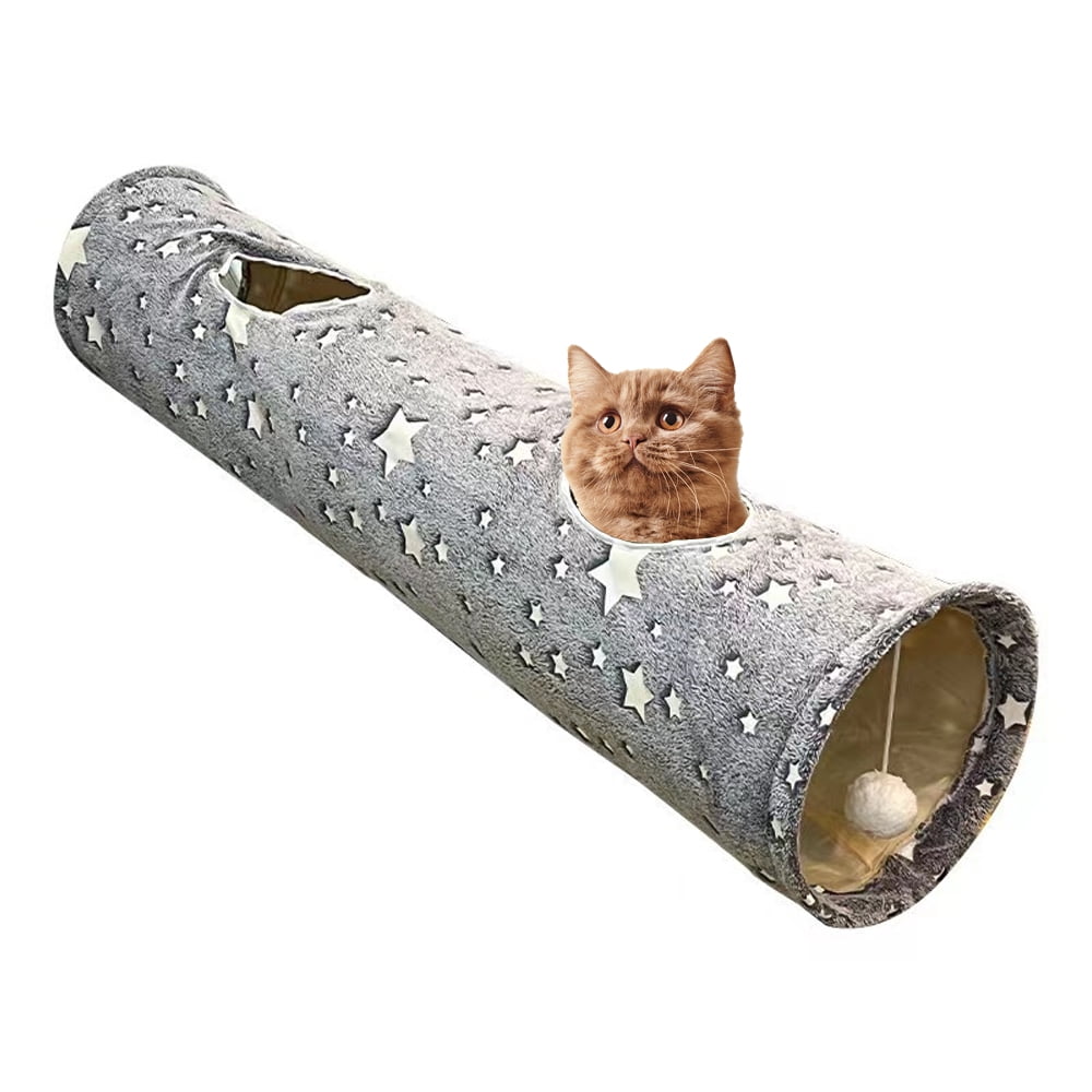 Collapsible Cat Tunnel Fun Interactive Toy for Cats and Rabbits Large Oxford Cloth Tunnel with Peek Holes and Fluffy Ball Glow in Dark 25 120cm Tunnels for Indoor Bunnies Walmart