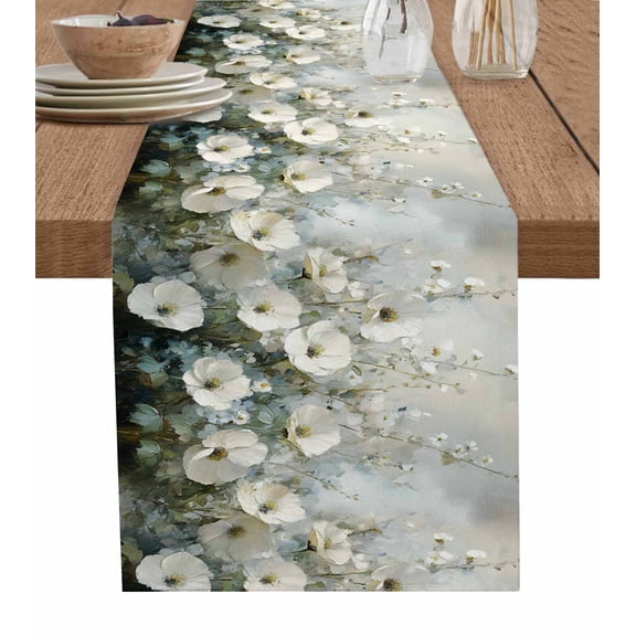 Spring Floral Table Runner 72 Inches, Botanical Abstract Oil Painting Flowers Plant Bed Runner Dresser Scarves Tabletop for Indoor Outdoor Parties/Ceremony/Banquet, 14" x 72"