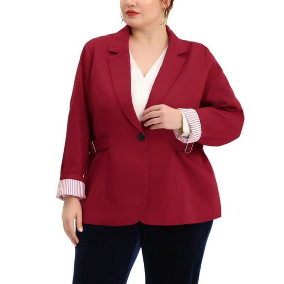 Agnes Orinda Women's Plus Size Stripe Cuff Notched Lapel Casual Blazer