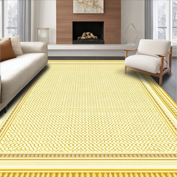 ODIKA 4' x 6' Machine Washable Non-Slip Area Rug, Traditional Border High Traffic Rug, Gold, 59569