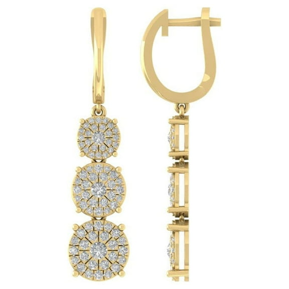 ARAIYA 10K Yellow Gold Cluster Diamond Dangle Earrings (1 cttw, I2-I3 Clarity, I-J Color)