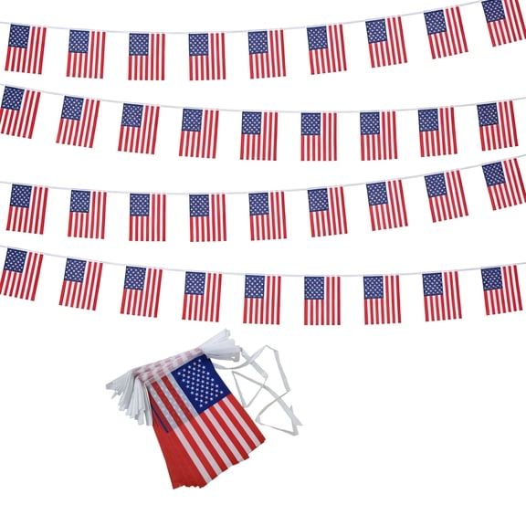 US National American String Pennant Flags, Patriotic Events 4th of July Independence Day Decoration Sports Bars - 33 Feet 40 Flags
