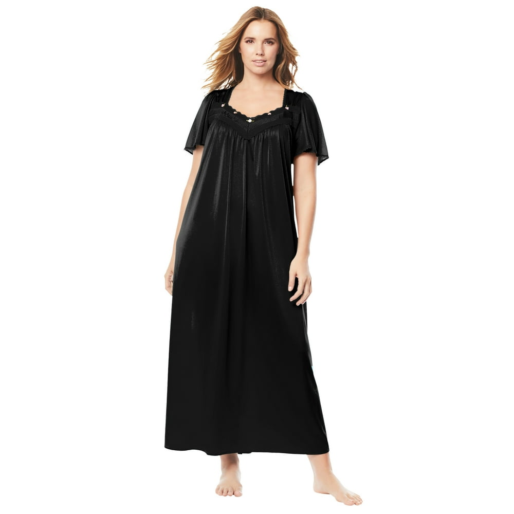 Only Necessities Only Necessities Women's Plus Size Long Silky LaceTrim Gown Pajamas