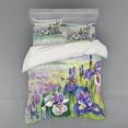 thumbnail image 2 of Floral Duvet Cover Set, Close up of Violet Flowers with Mountains on the Background Botanical Garden Art, Bedding Set with Shams and Fitted Sheet, 3 Sizes, by Ambesonne, 2 of 3
