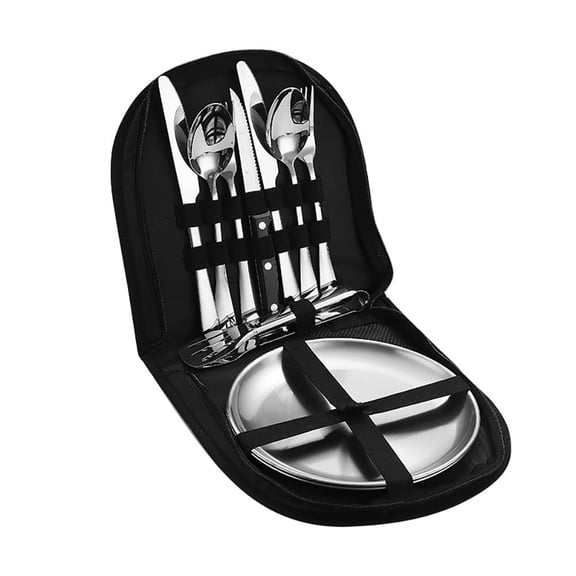 Outdoor Camping Silverware Set Flatware Organizer Cutlery Picnic Set Stainless Steel Includes Forks, Spoons, Knives, Chopsticks, Food Holders, Plates - Portable Flatware Bags