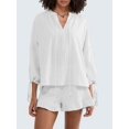 thumbnail image 3 of Women'S Shorts Set, Two-Piece, Long-Sleeved Tie-Dress Top and Ruffled Boxer Shorts, Matching Casual Set White L, 3 of 8