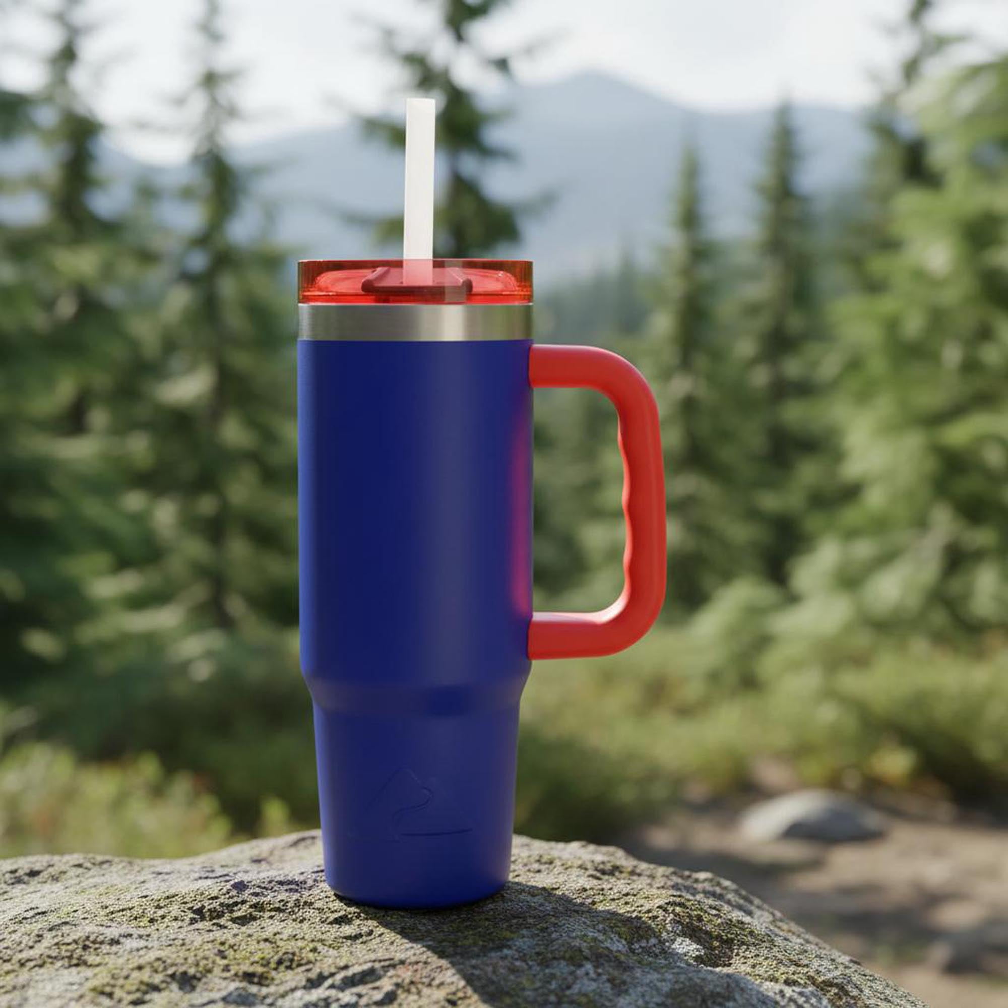 Ozark Trail 18 oz Stainless Steel Insulated Tumbler with Handle, Royal Blue and Bright Orange