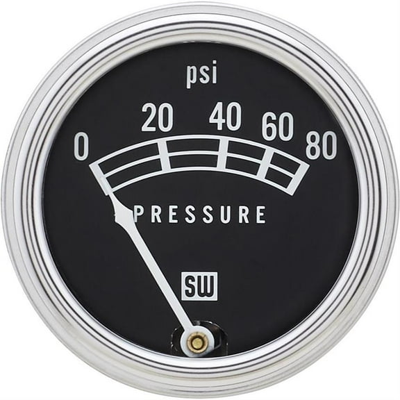 Stewart Warner 82208 Std 2-1/16 In. Oil Pressure Gauge, Mech, 0-80 PSI