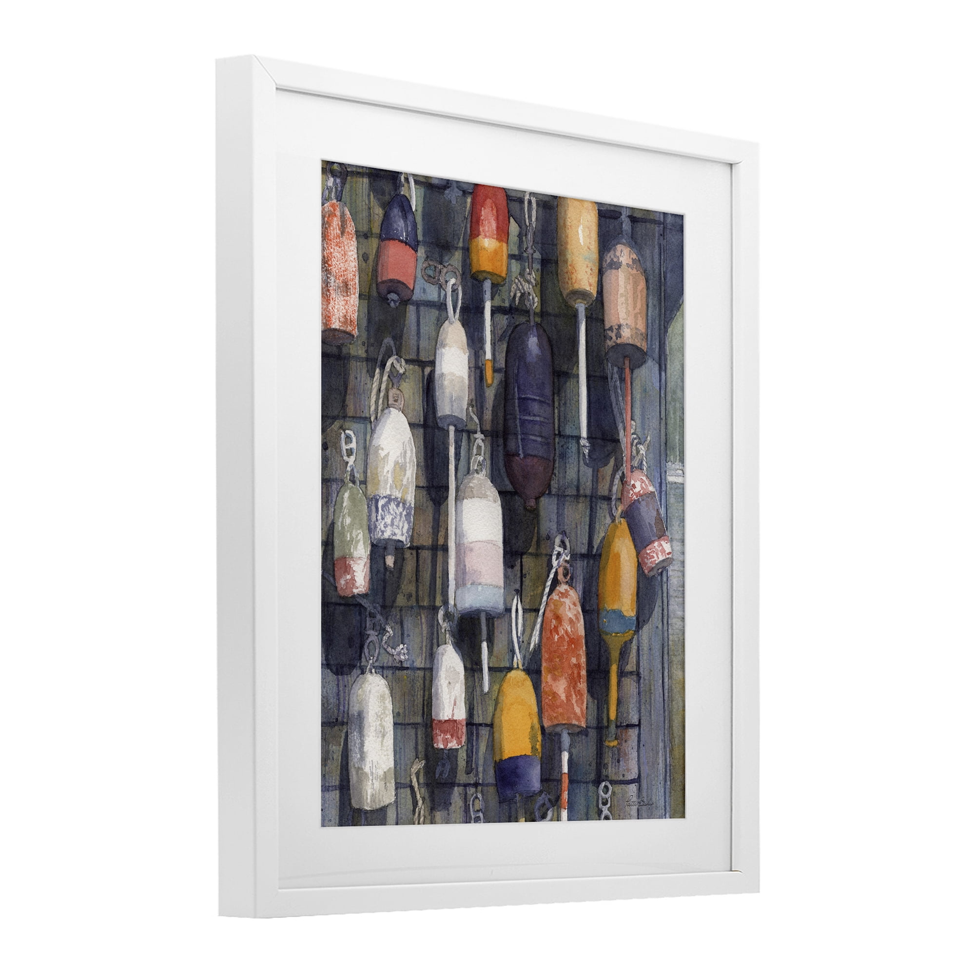 Stupell Industries Watercolor Hanging Buoys White Framed Print Under Glass, design by Patti Bishop