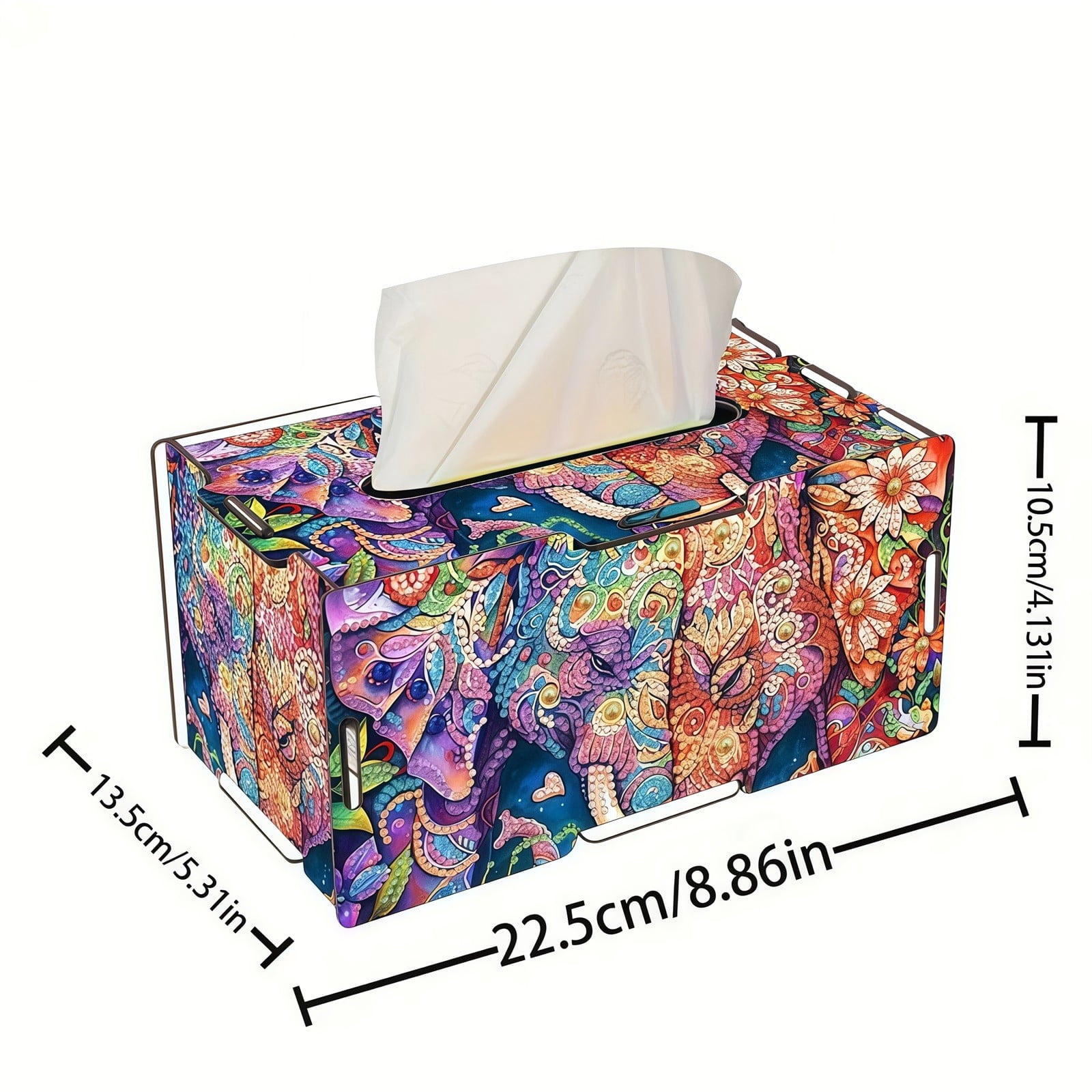 FLOPESN DIY Diamond Art Painting Wooden Assembly Paper Box, 8.86*5.31in, Creative Design Table Decor Rectangular Paper Towel Storage Box-Colorful Patterns