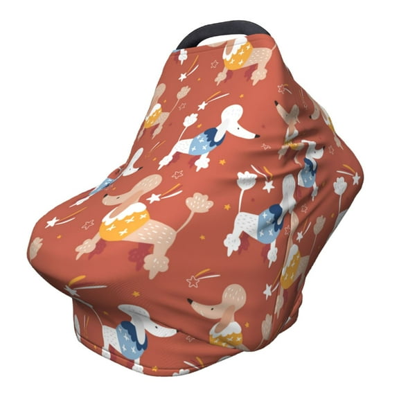 Fotbe Cute Poodle Dog Pattern Car Seat Covers for Babies, Nursing Breastfeeding Cover Infant Carseat Canopy, Soft Stretchy Carrier Cover