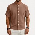 thumbnail image 2 of FRSASU Men's Dress Shirts Short Sleeve Button Down Mandarin Collar Shirt Solid Casual Summer Vacation Tops Khaki, 2 of 9