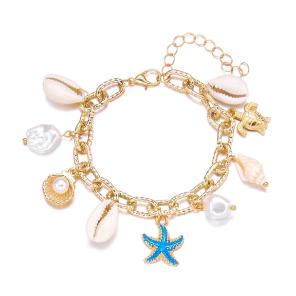 DESIGNICE Charm Bracelet for Women, Boho Adjustable Shell Starfish Bracelet Summer Beach Ocean Statement Bracelets, Charm Bracelets for Women