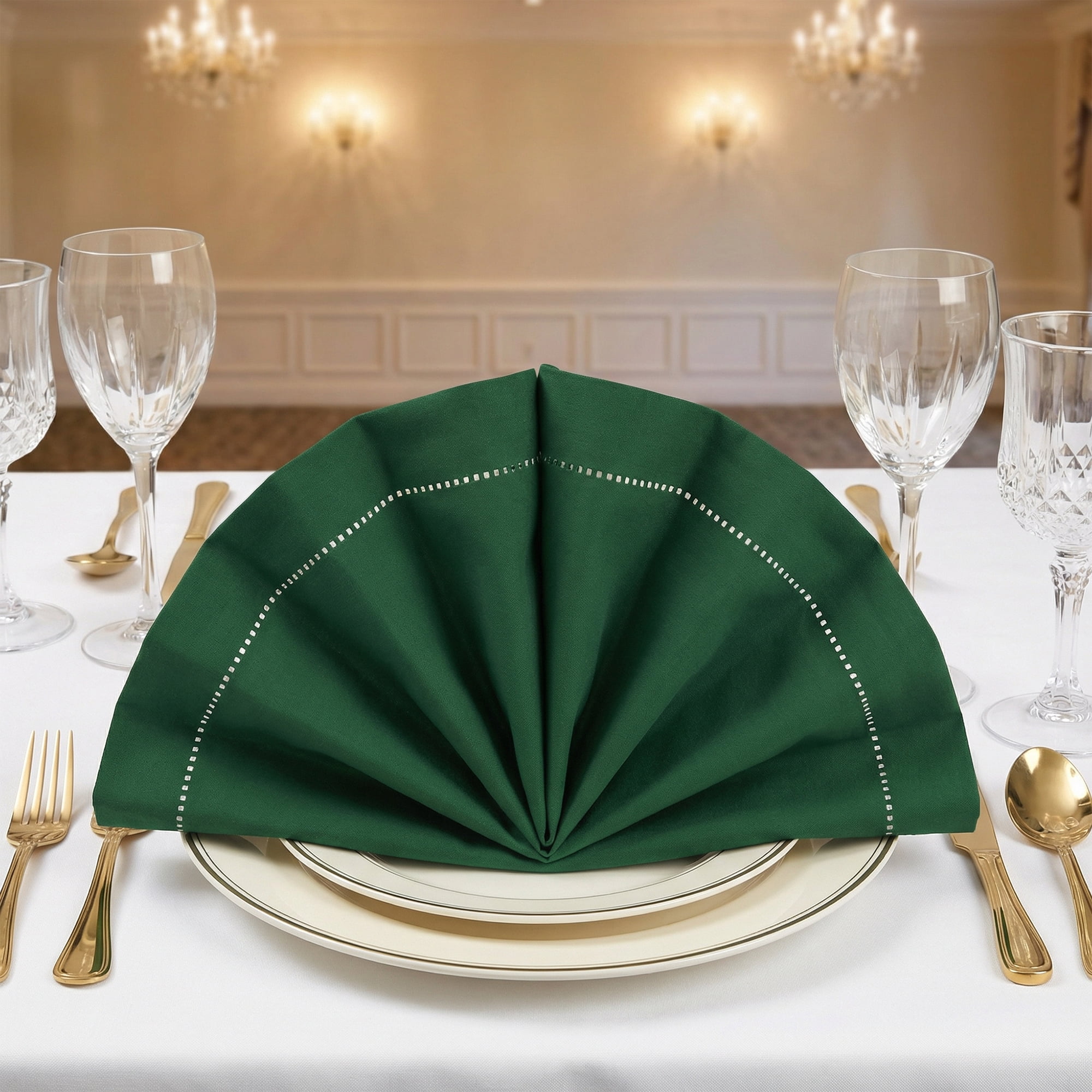 Unique Bargains 12 Pack Washable Polyester Cloth Napkins for Dining Dark Green 17"x17"