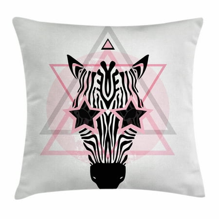 - Pink Zebra Throw Pillow Cushion Cover, Zebra Head Star Eyes Boho Portrait Geometric Primitive Effect Ethnic, Decorative Square Accent Pillow Case, 24 X 24 Inches, Baby Pink Black White, by Ambesonne