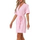 thumbnail image 4 of Bata de baño para mujer INSPIRE CHIC, de waffle, de mangas cortas, con cintas de envoltura, ropa de casa suave con bolsillo, color rosa, 4 of 6