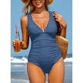 thumbnail image 2 of Charmo Scalloped V Neck One Piece Swimsuit for Womens Tummy Control Monikini Swimwear Adjustable Straps, 2 of 4