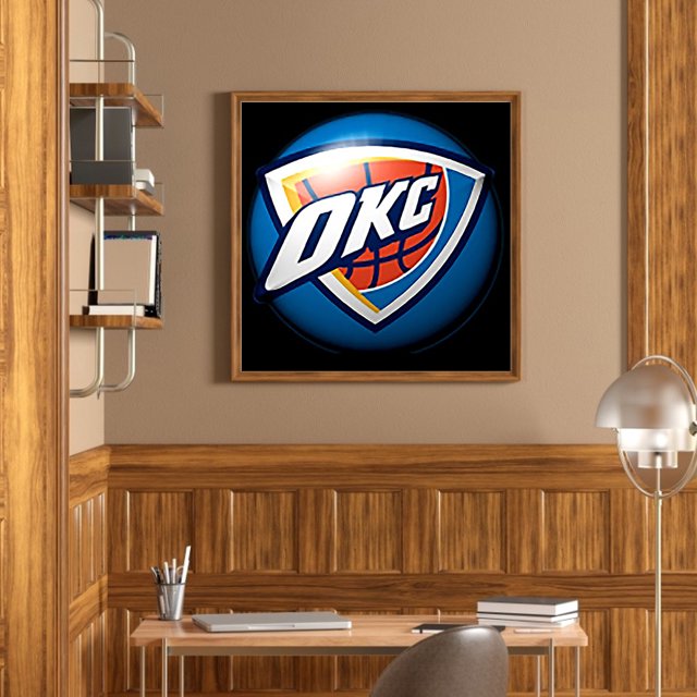 Cuadros Decorativos 5D bricolaje taladro redondo completo diamante pintura Oklahoma City Thunder Decor (B6302) Wdftyju embutido en tela
