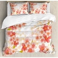 thumbnail image 3 of Floral King Size Duvet Cover Set, Japanese Sakura Flowers Cherry Blossoms in Vibrant Colors Illustration, Decorative 3 Piece Bedding Set with 2 Pillow Shams, Coral Dark Coral Yellow, by Ambesonne, 3 of 3