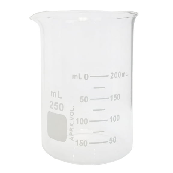 Beaker, Griffin Style, 250ml Capacity, Borosilicate Glass, Graduated.