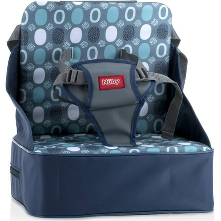 Nuby Easy Go Booster Seat with Adjustable Safety Straps and Harness, Blue with Dots