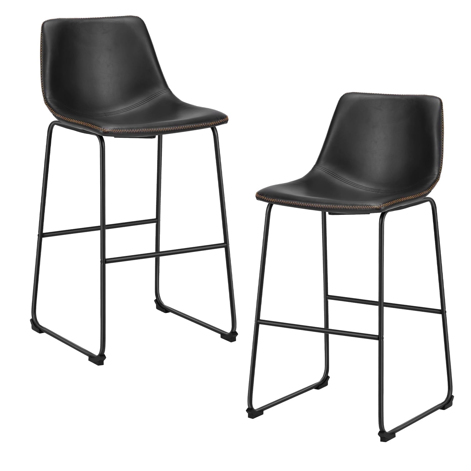 (2 pack) EDX Counter Height Bar Stools Set of 2 With Back and Footrest, Metal Frame, 30 inch, Black