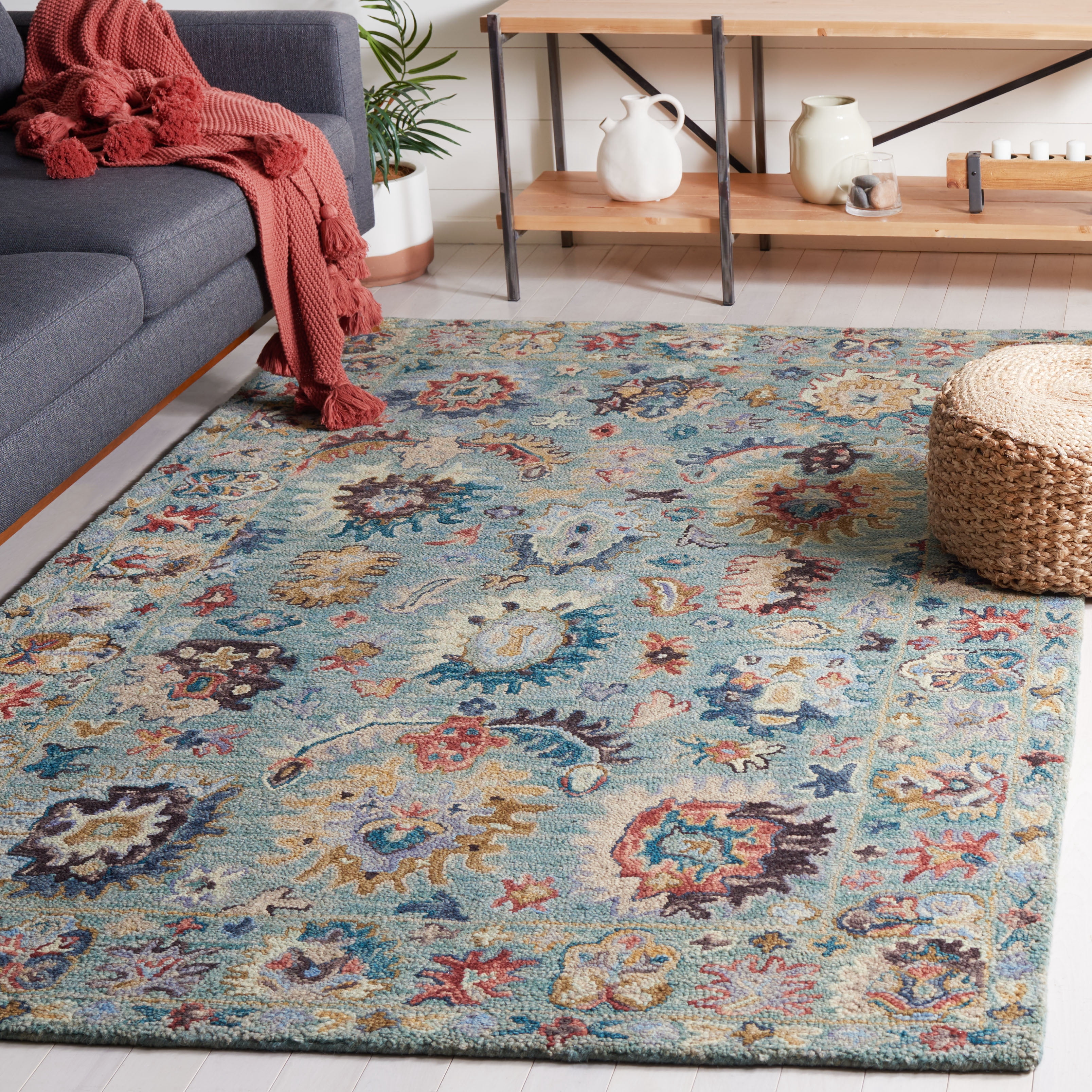 SAFAVIEH Blossom Greta Floral Area Rug, Blue/Rust, 5' x 8'
