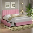 thumbnail image 2 of VECELO Queen Size Bed Frame with 4 Storage Drawers, Modern Upholstered Platform Bed Frame with Adjustable Headboard, No Box Spring Needed, Pink, 2 of 9