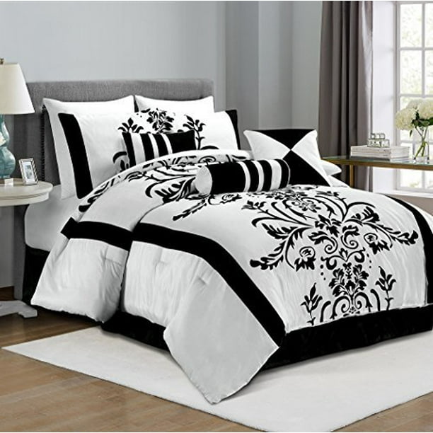 Chezmoi Collection 106Inchx92Inch, 7Piece Floral Flocking Comforter