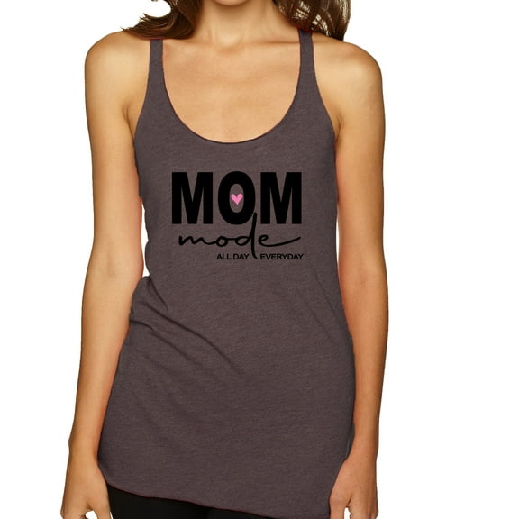 Wild Bobby, Mom Mode All Day Everyday Mother's Day Tri-Blend Racerback Tank Top, Brown, X-Large