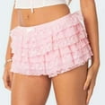thumbnail image 5 of XIMIN Women Loose Shorts Ladies Lolita Cute Ruffle Lace Trim Pumpkin Pants Boy Shorts Layered Bottoms Elastic Waist Fairy Sweet Short Pants, 5 of 6