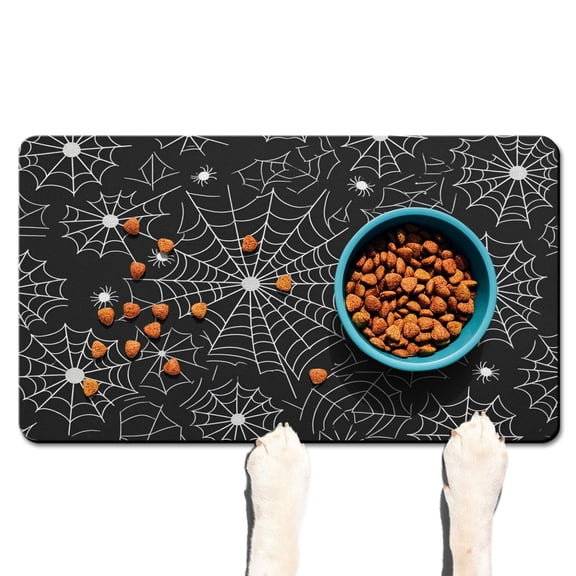 Halloween Pumpkin Dog Food Mats for Floors Absobing Durable 17x30 Inch Pet Food Mat Ghost Boo Spooky Cat Mat for Food Dog Water Bowl Mat for Messy Drinker