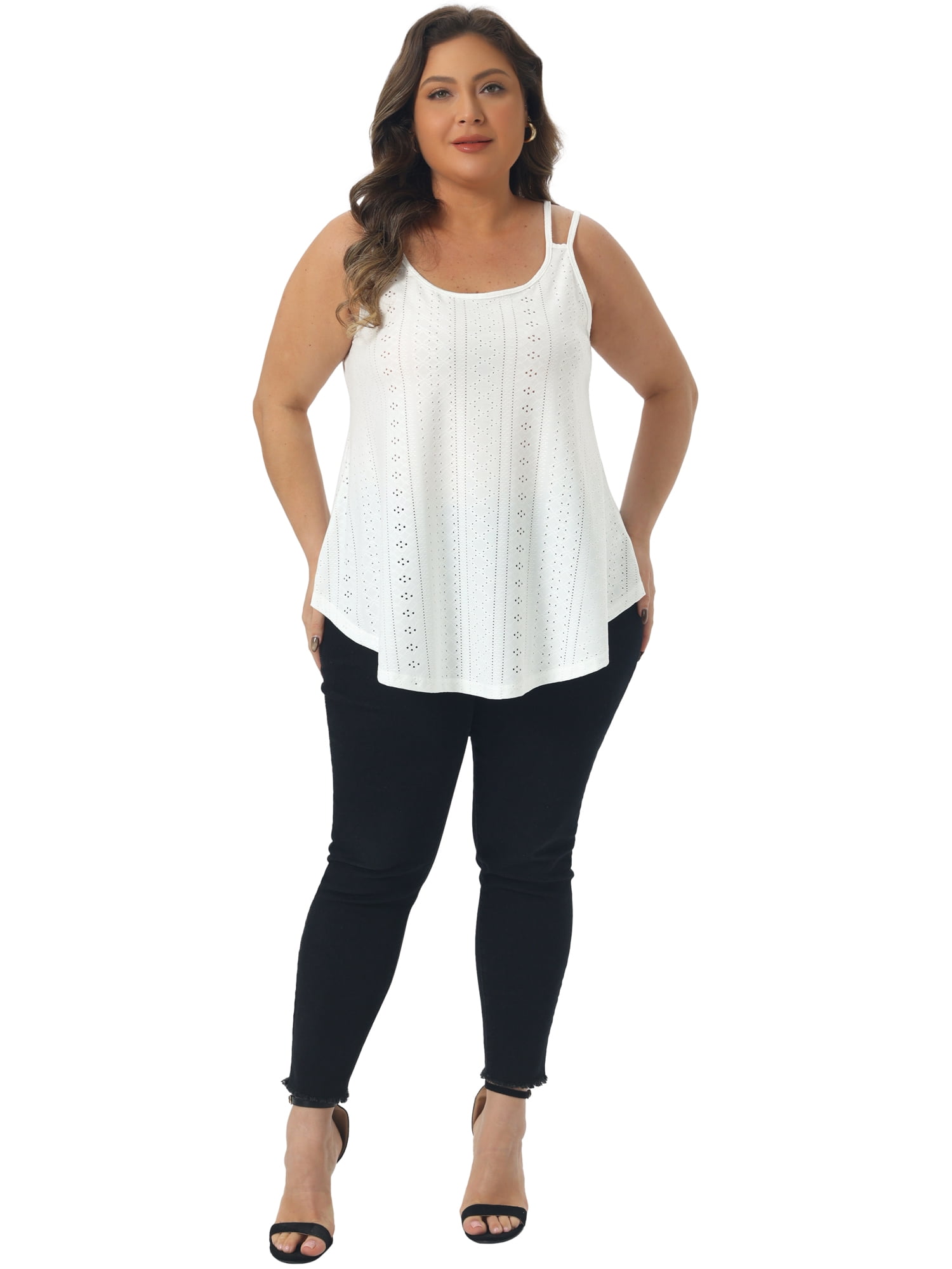 DARING DIVA Women's Plus Tank Tops Sleeveless Spaghetti Strap Loose Fit 3X White