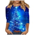 thumbnail image 2 of GaThRRgYP Lightweight Sweatshirts for Women,Fashionable Women's Christmas Printed Casual Round Neck Pullover 3/4 Sleeve Top Blue M, 2 of 5