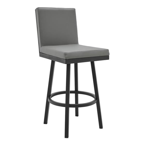 Maklaine 30" Modern Faux Leather Upholstered Swivel Bar Stool in Gray/Black