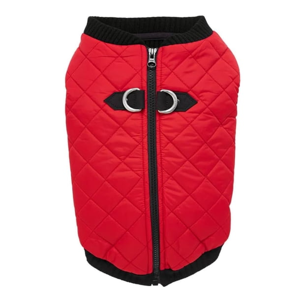 Gooby Fashion Vest - Chaqueta Para Perro, Color Rojo, Talla Xs, Cálido Chaleco Bomber Con Cremallera Y Correa De Doble Anilla En D, Suéter Para Perro Pequeño Resistente Al Agua En Invierno