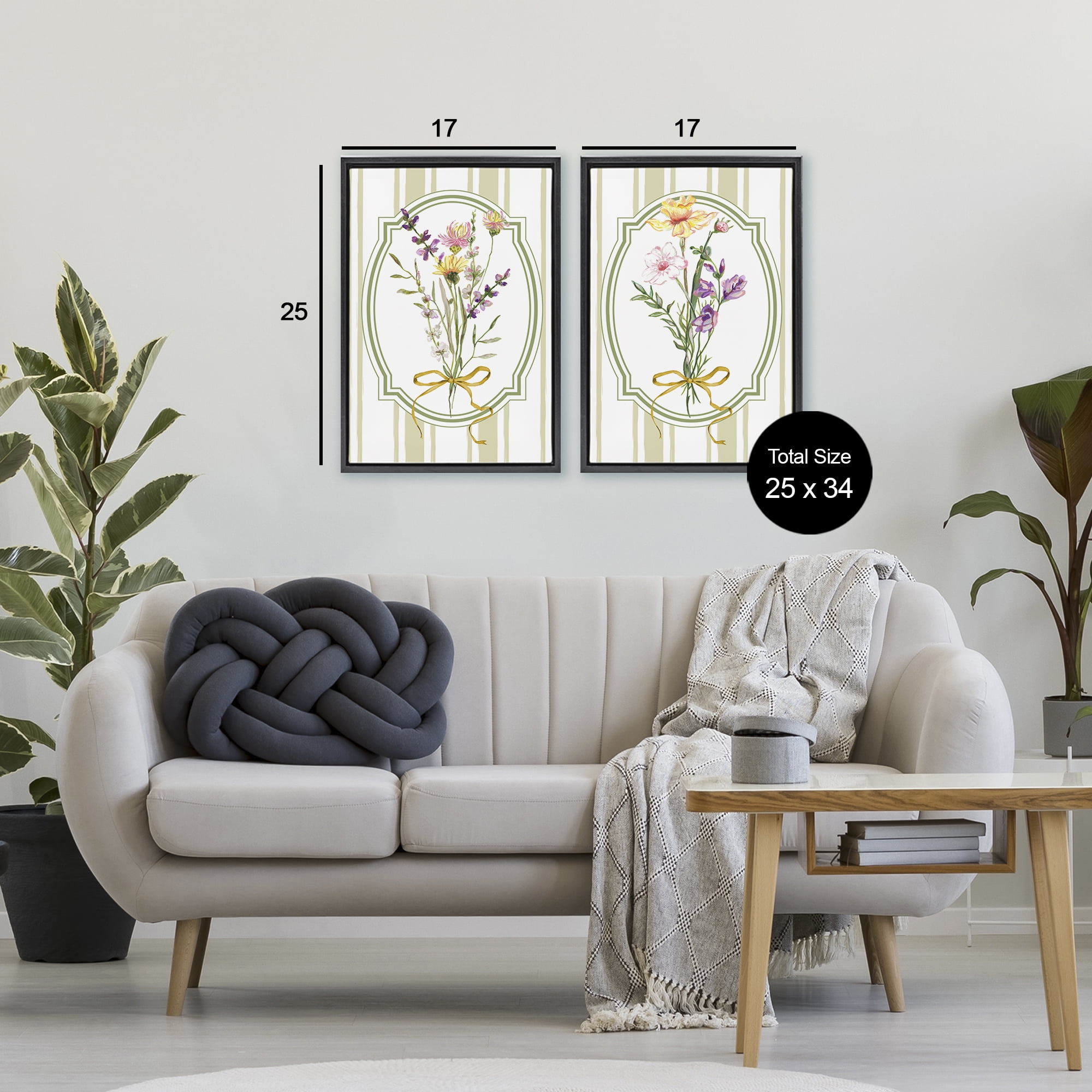 Wildflower Bundles Classic Stripes 2 Piece Black Framed Floater Canvas Set, design by Adonna Ebrahimi