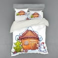 thumbnail image 2 of Ambesonne Christmas Bedding Set 3 Pcs, Cartoon House, Twin XL, Caramel Green White, 2 of 3