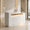 White/Left 62.99"L x 26.02"W x 41.34"H, variant on 63" Modern Reception Desk with Right Counter, White Front Desk Counter with Built-In Outlets, Combination Lock Drawers & LED Lights for Office, Salon & Retail
