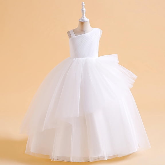 Pejock Girls Sleeveless Pageant Dress - Sloping Shoulder Formal Gown with Mesh Princess Skirt, Piano Recital Costume for Ages 6-17 Size 120-170