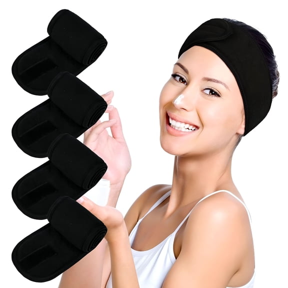 TUWAFE 4Pcs Facial Spa Headbands, Makeup Shower Bath Wrap Sport Headband Terry Cloth