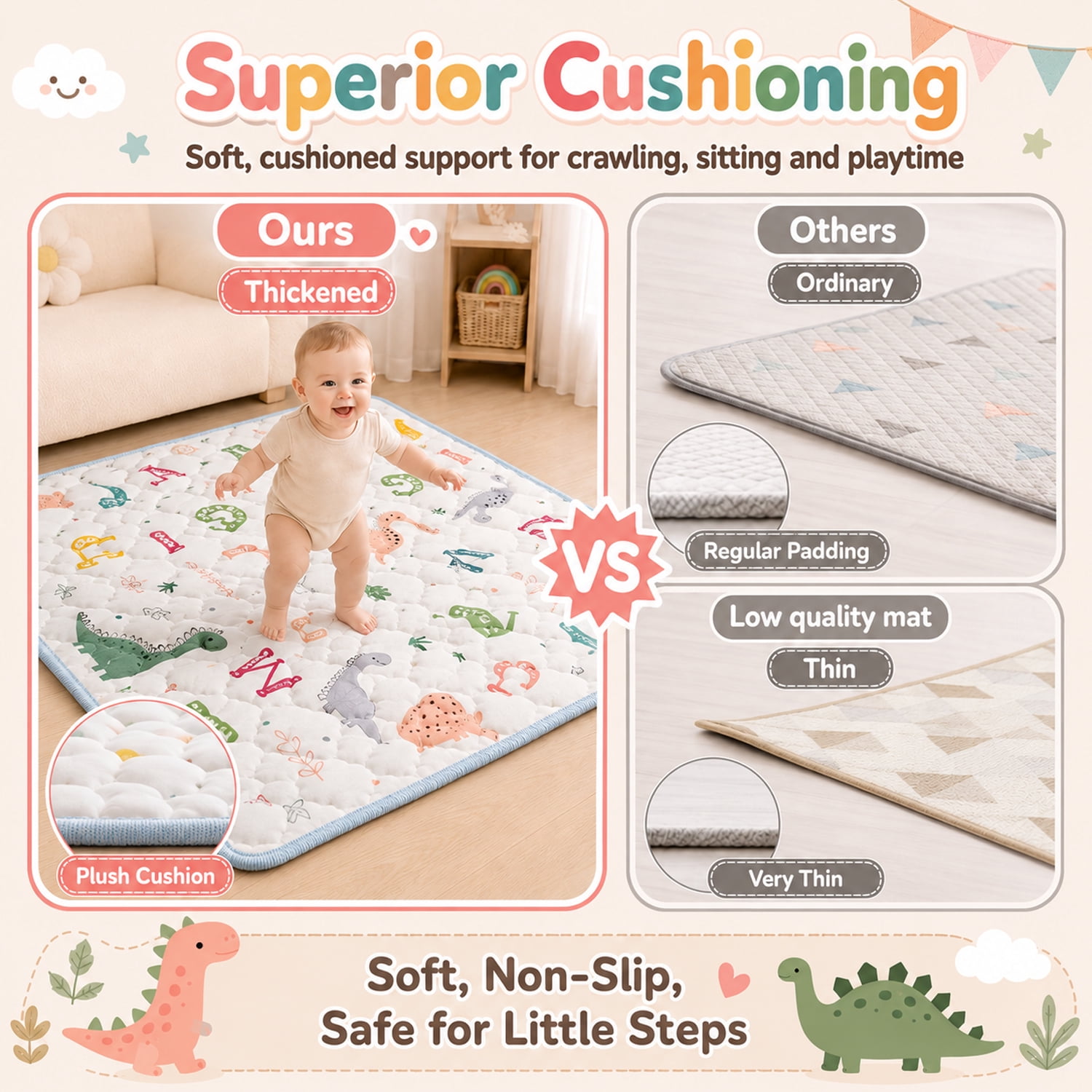 JoyStone Baby Play Mat, 50" X 50" Playpen Mat, Thick One-Piece Crawling Mat for Playpen, Odorless Soft Floor Mat, Anti-Slip Activity Playmats for Babies,Toddlers, Infants