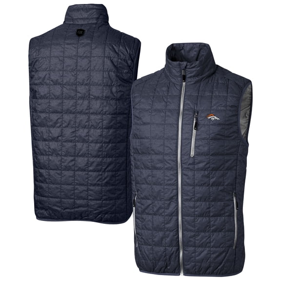 Men's Cutter & Buck Navy Denver Broncos Rainier PrimaLoft Eco Insulated Full-Zip Puffer Vest