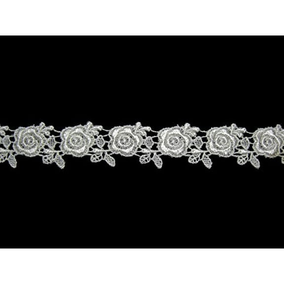 Altotux 1 inches Ivory Rayon Rose Floral Flower Venice Lace Trim By 2 Yards