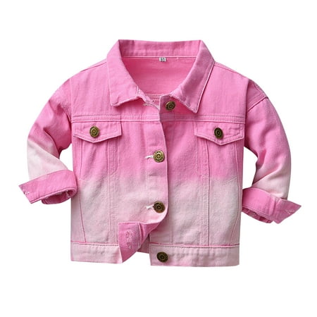 

EHTMSAK Infant Baby Boy Girl Long Sleeve Fall Winter Jacket Toddler Child Pockets Denim Button Up Coat Button Down Tie Dye Outerwear Red 3M-8Y 130