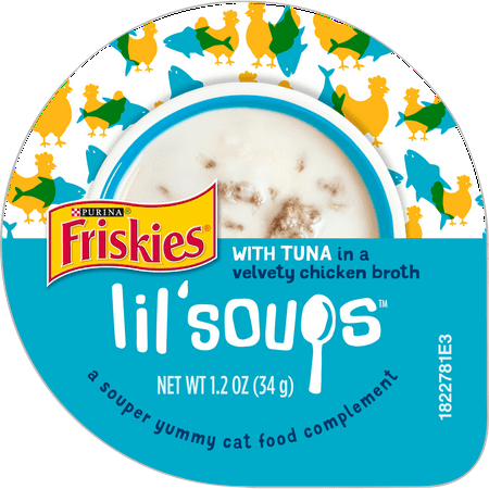 Friskies Lil' Soups With Tuna in a Velvety Chicken Broth Adult Wet Cat Food Complement, 1.2 oz. Cups, Case of