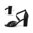 thumbnail image 2 of BLISSFUL STEP Women's Sandals Lace Block Heel Open Toe Crisscross Ankle Strap Heels Black 7, 2 of 7
